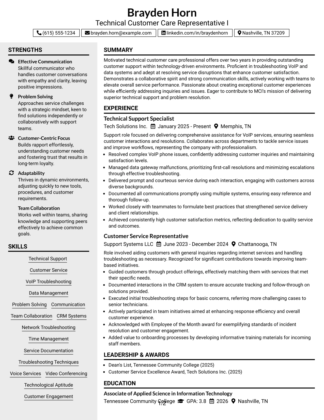 Resume Example Page 1
