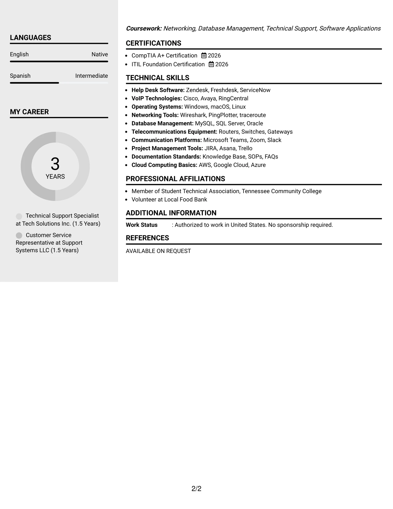 Resume Example Page 2