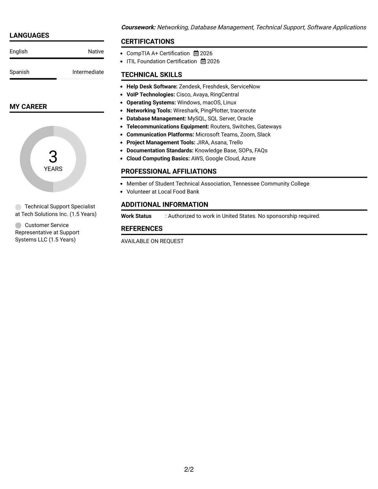 Resume Example Page 2