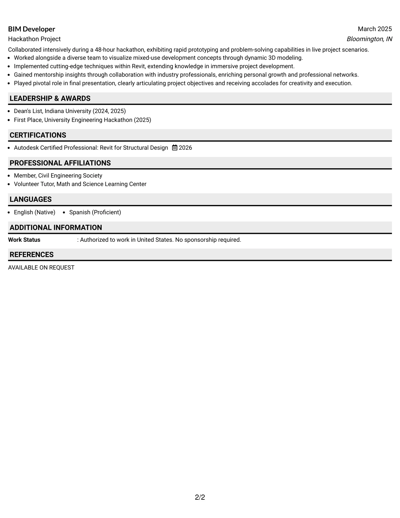 Resume Example Page 2