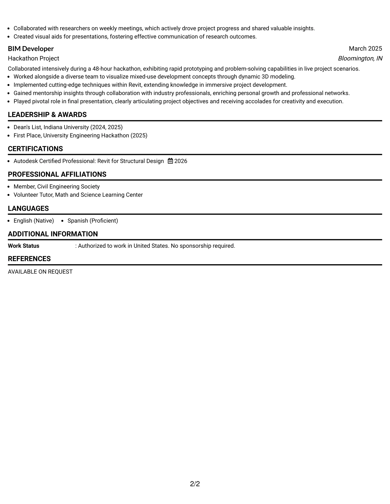 Resume Example Page 2