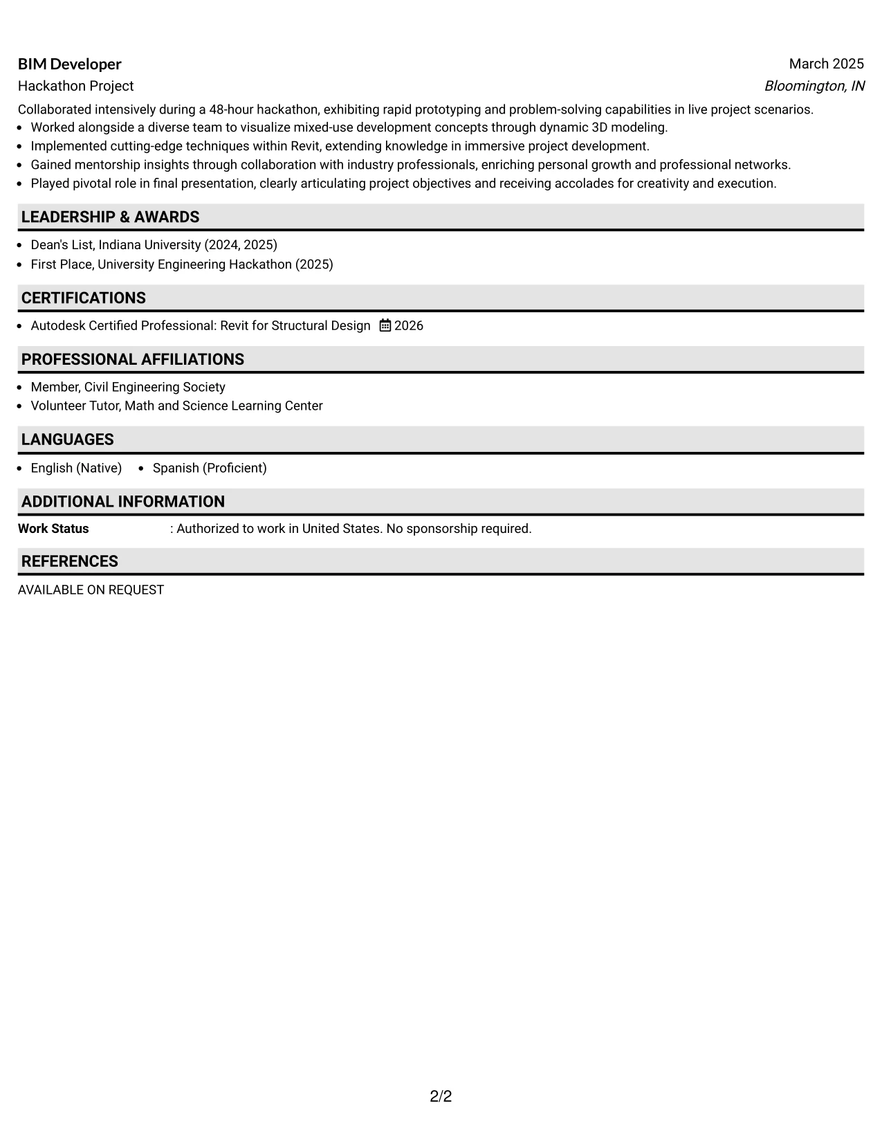 Resume Example Page 2