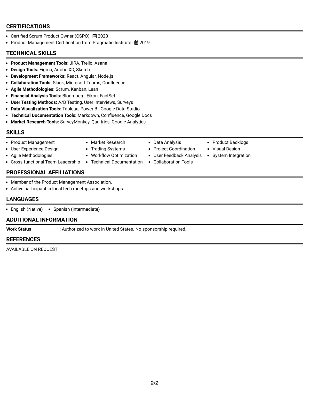 Resume Example Page 2