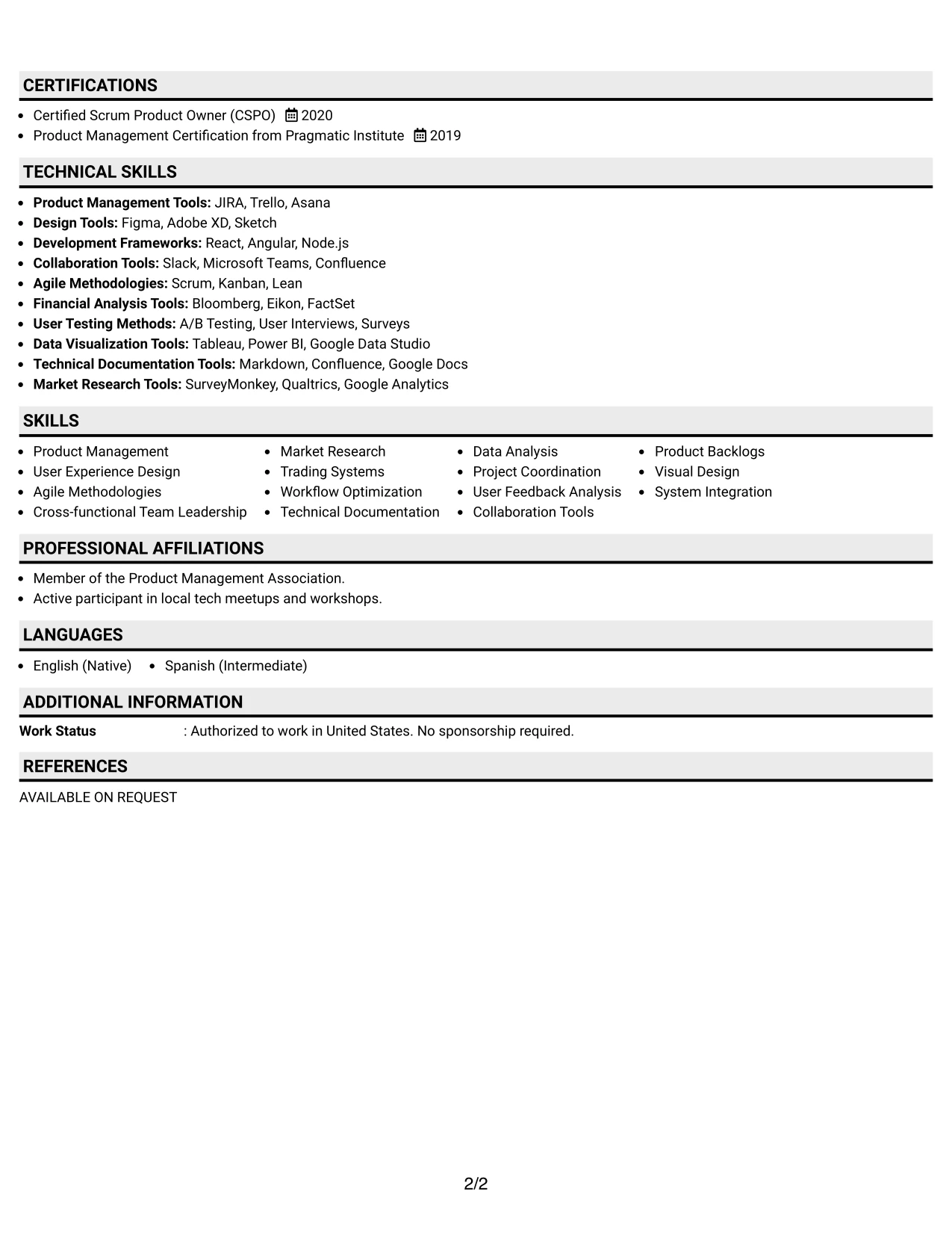 Resume Example Page 2