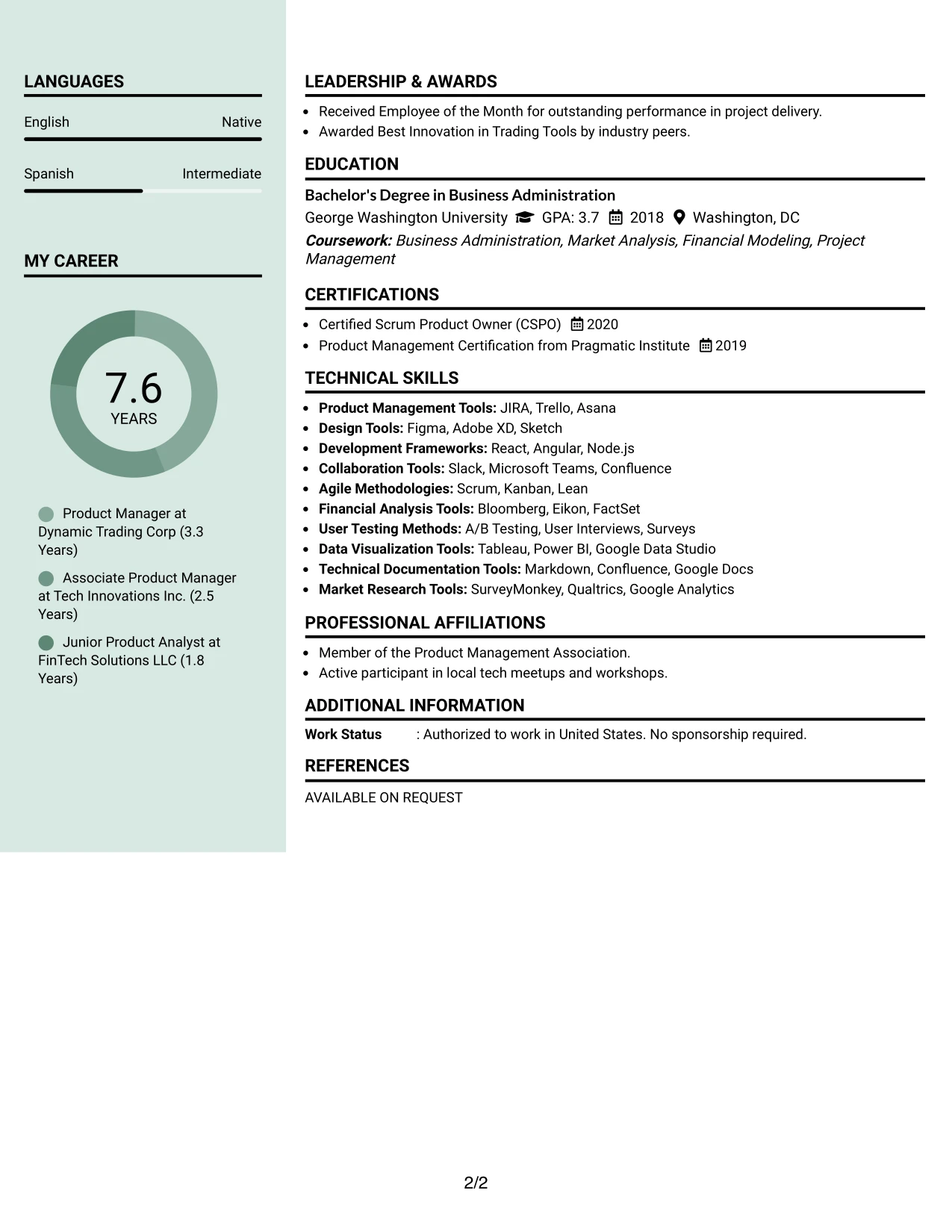 Resume Example Page 2