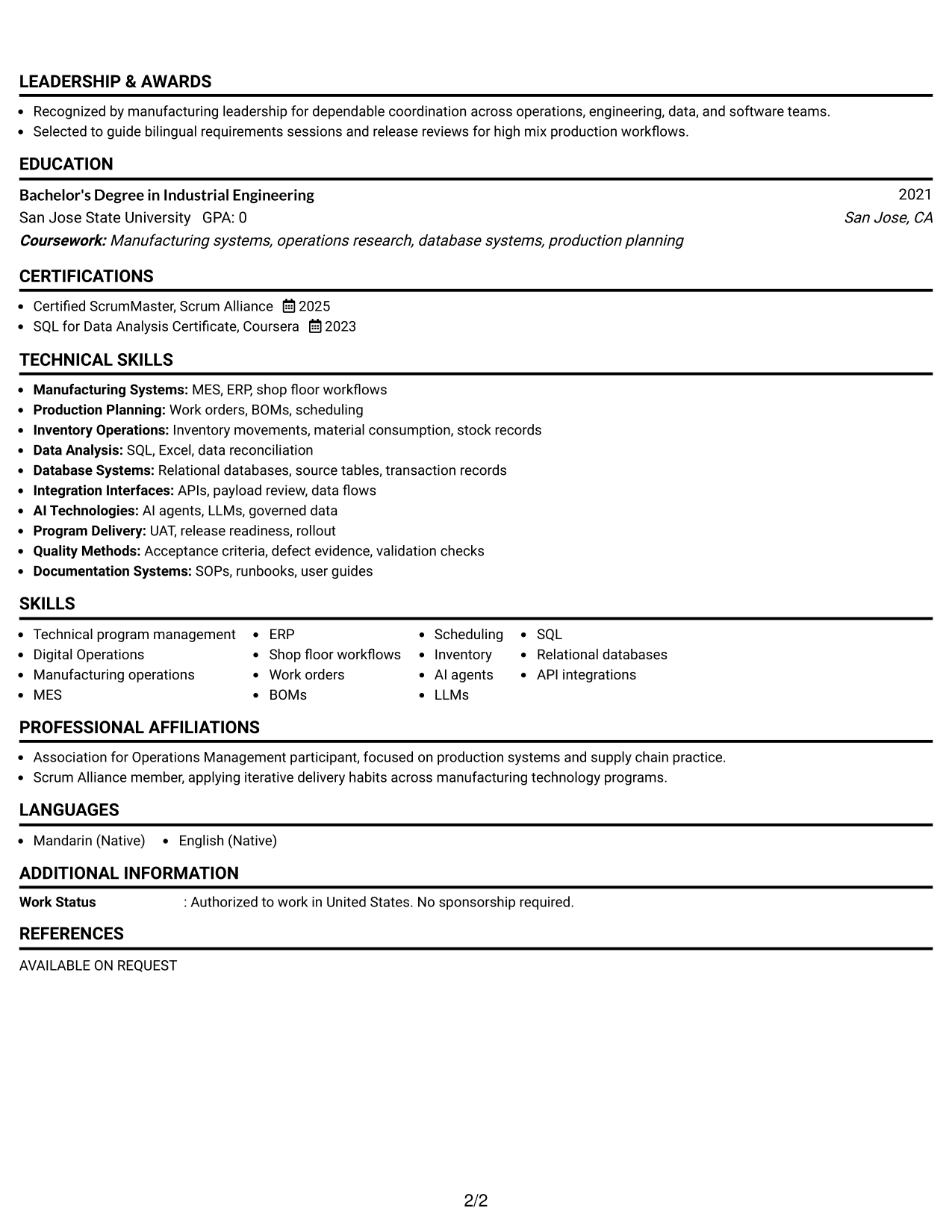 Resume Example Page 2