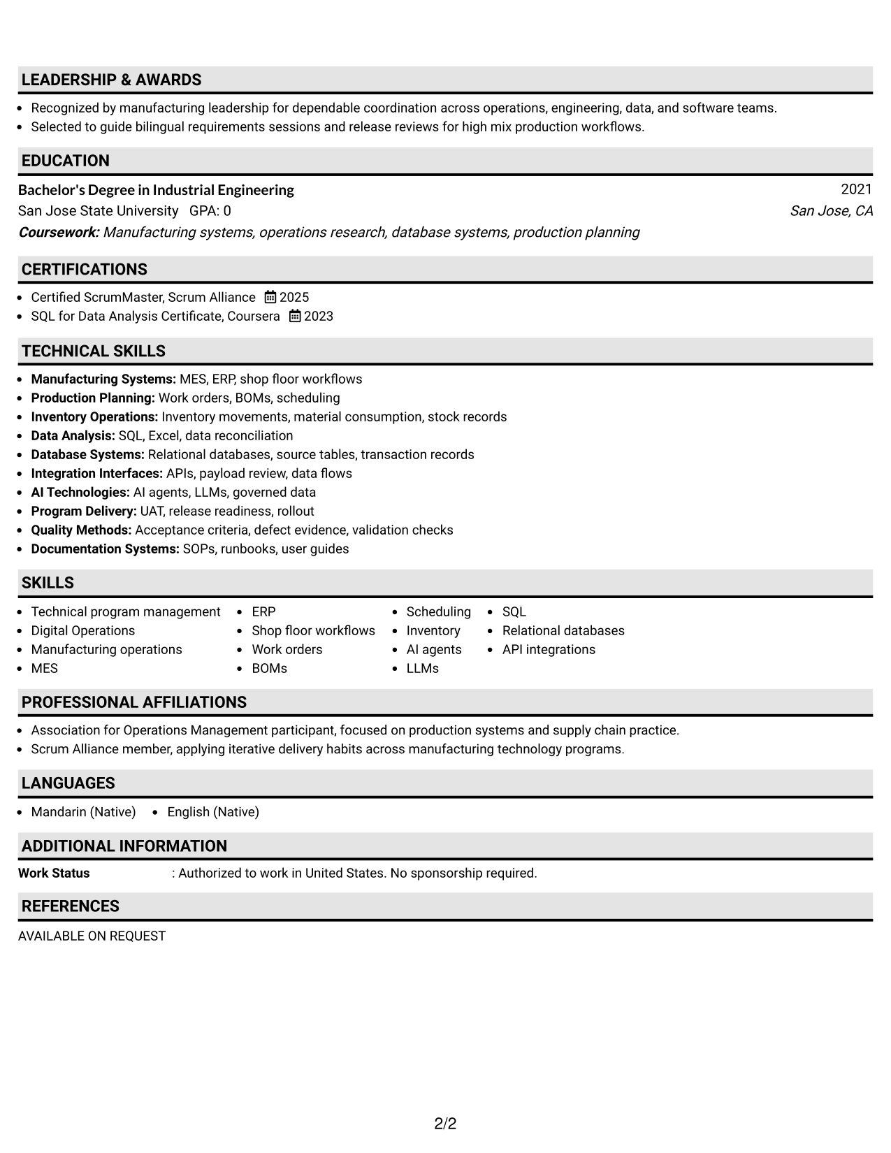 Resume Example Page 2