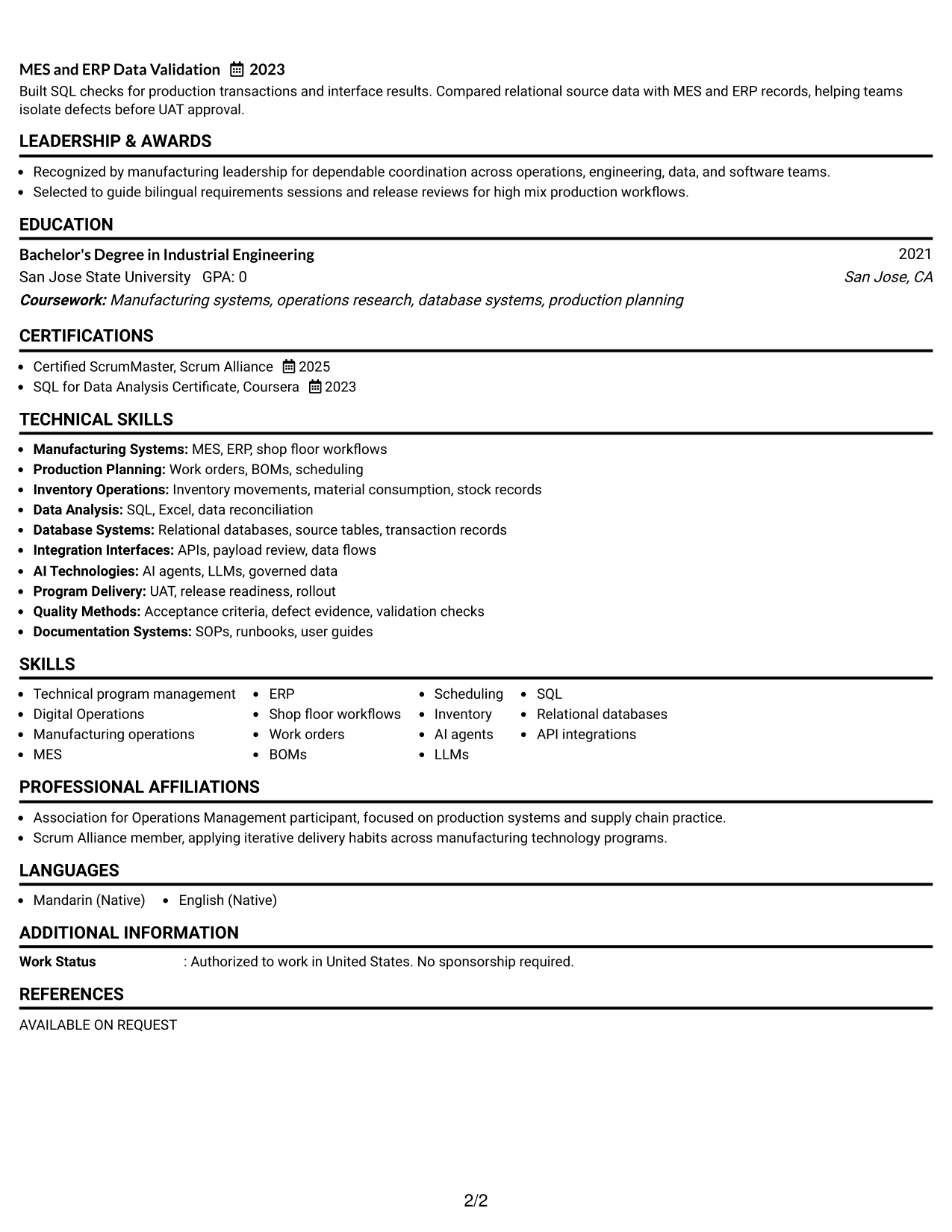 Resume Example Page 2