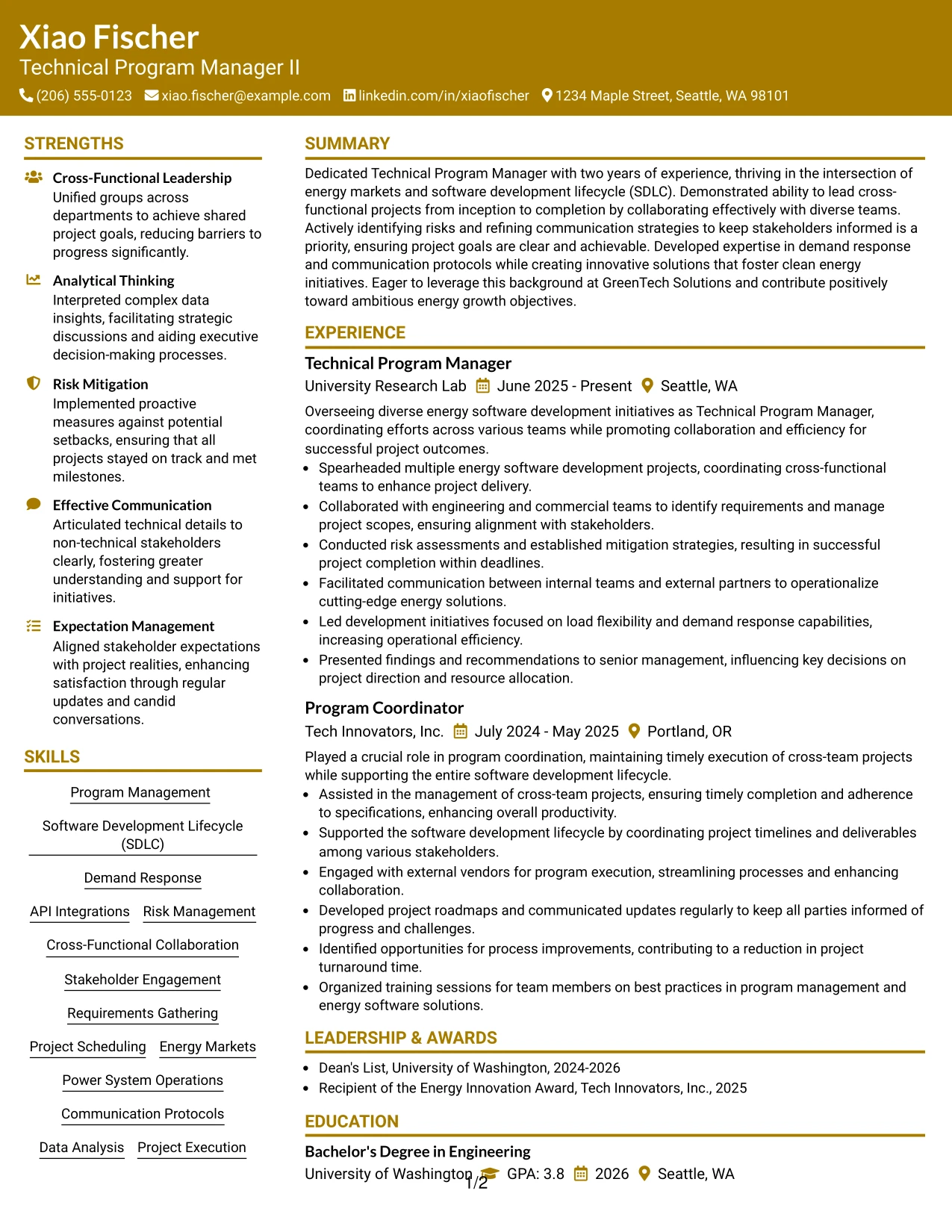 Resume Example Page 1