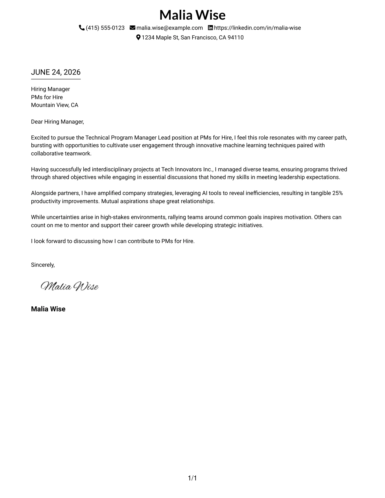 Resume Example Page 1