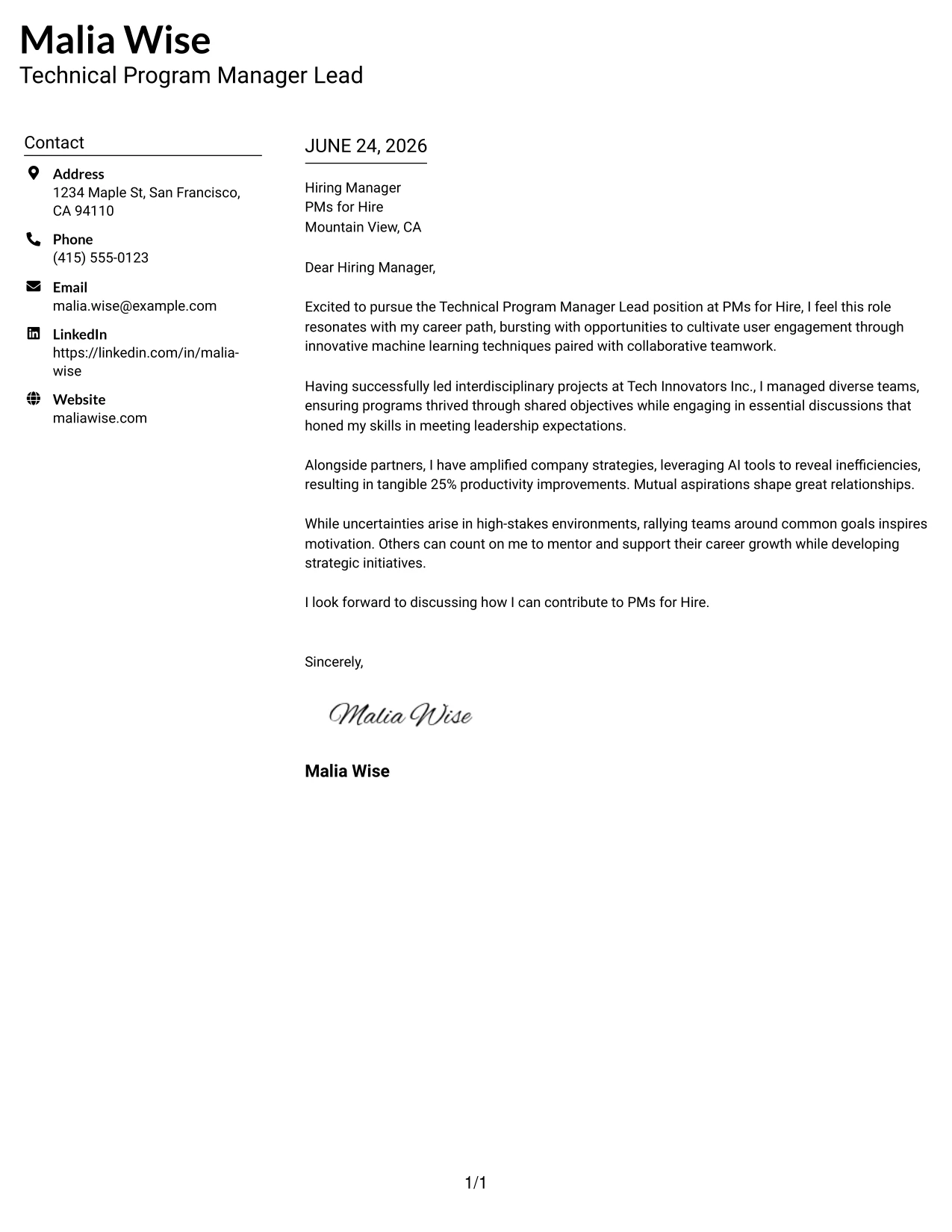 Resume Example Page 1