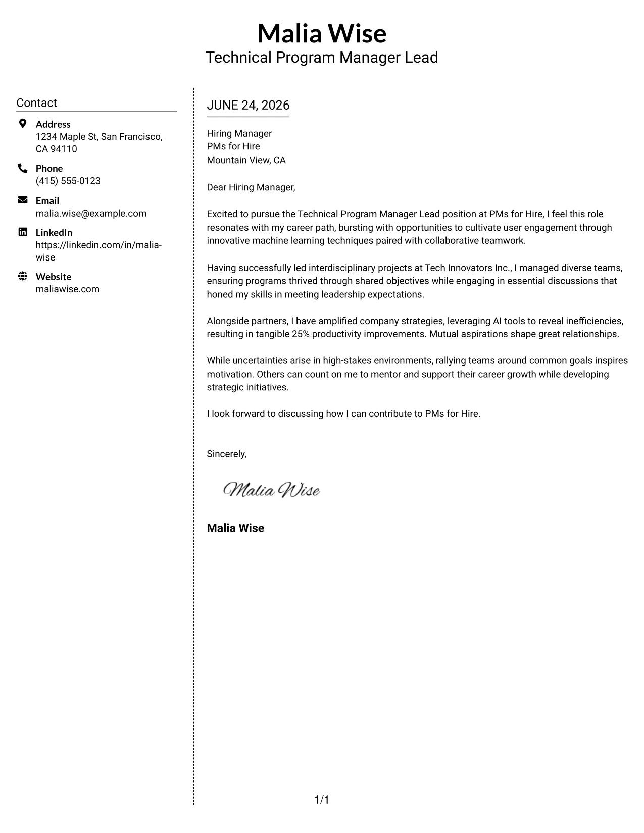 Resume Example Page 1