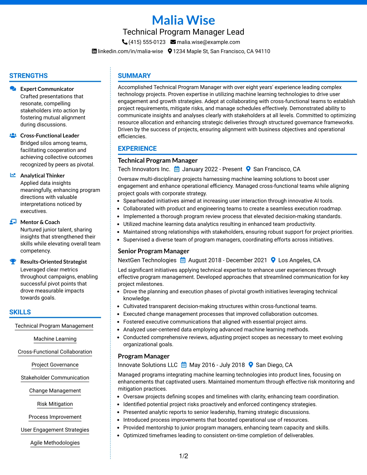 Resume Example Page 1