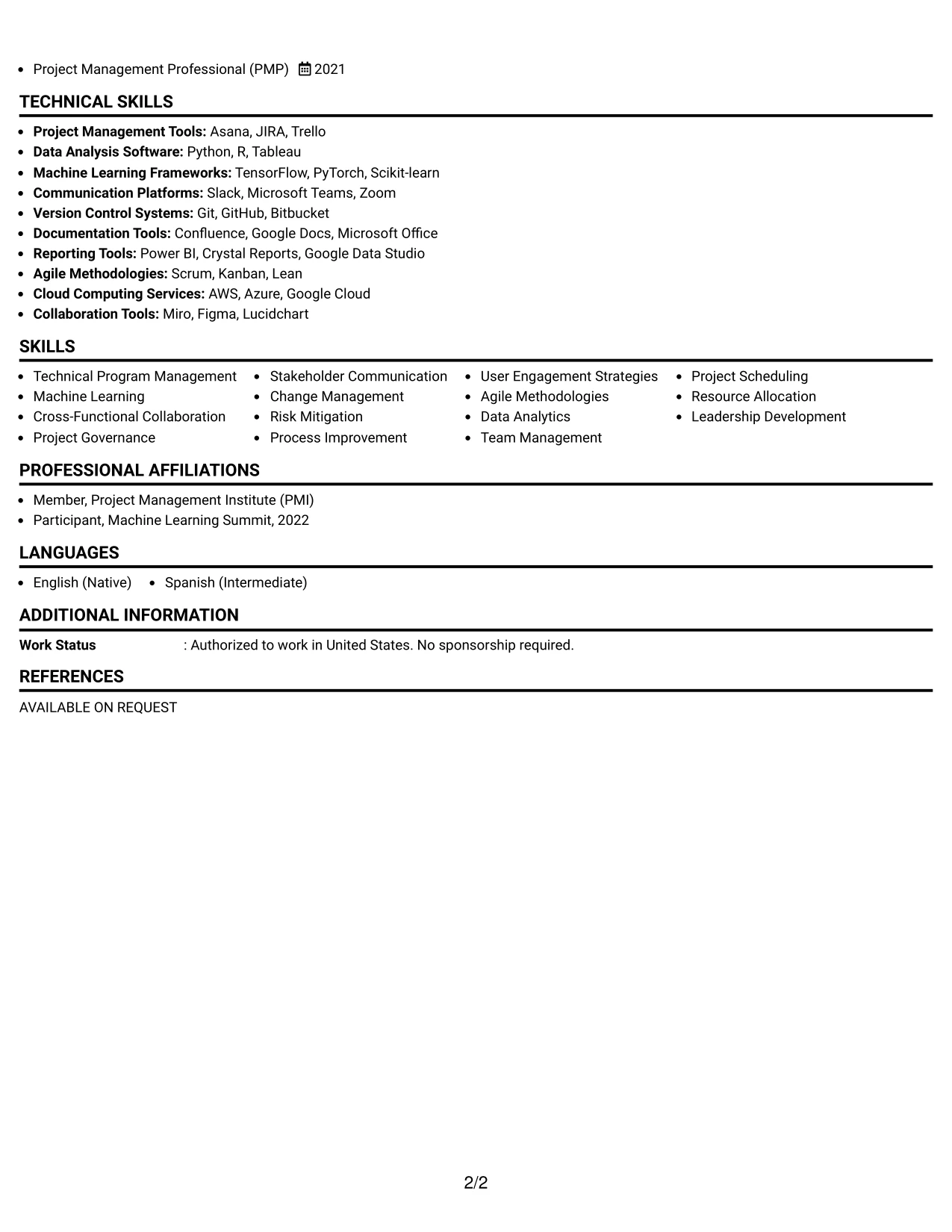 Resume Example Page 2