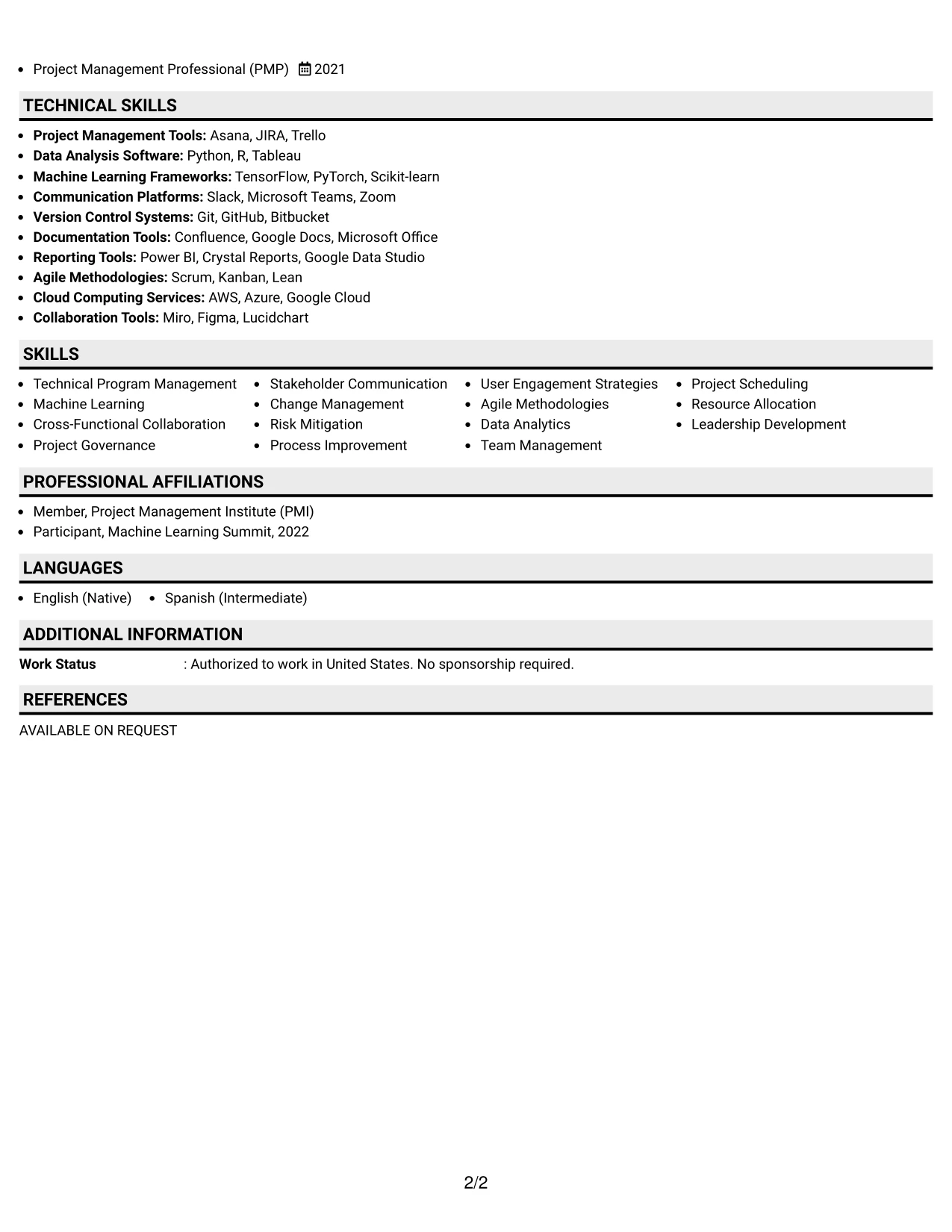 Resume Example Page 2