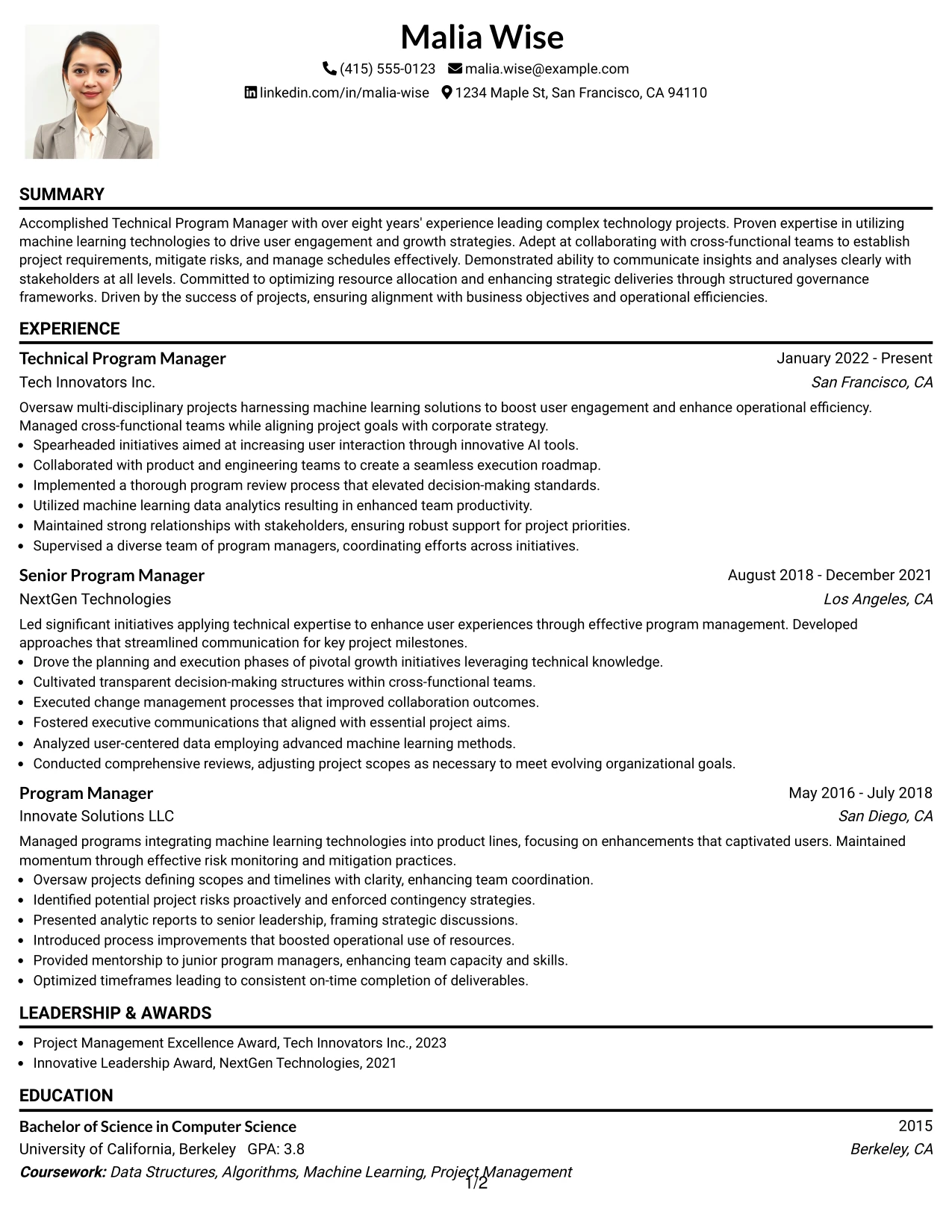 Resume Example Page 1