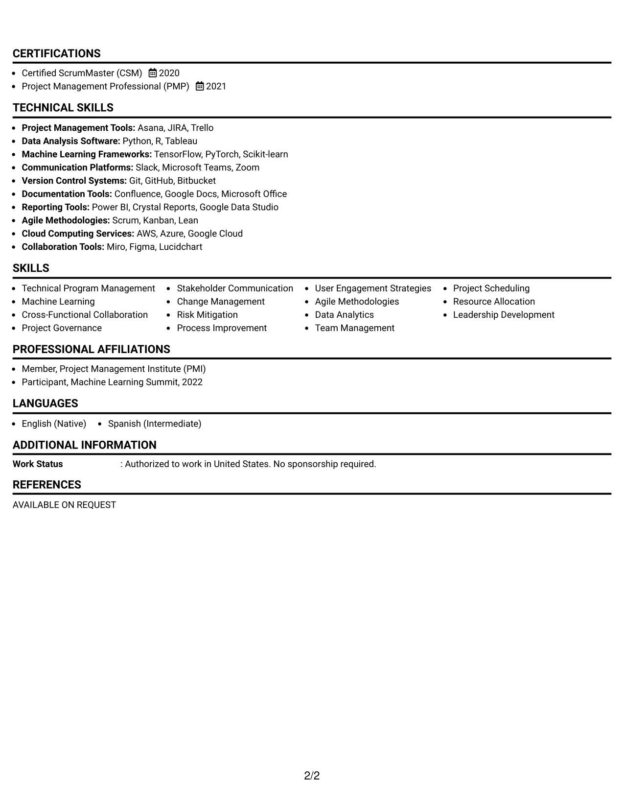 Resume Example Page 2