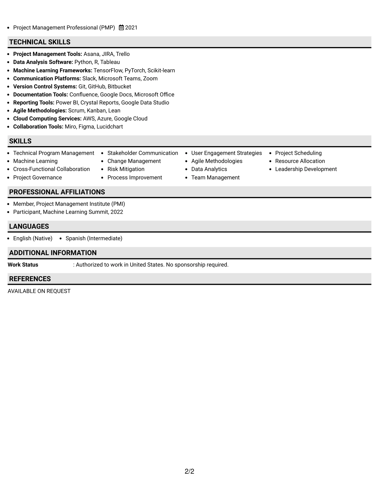 Resume Example Page 2