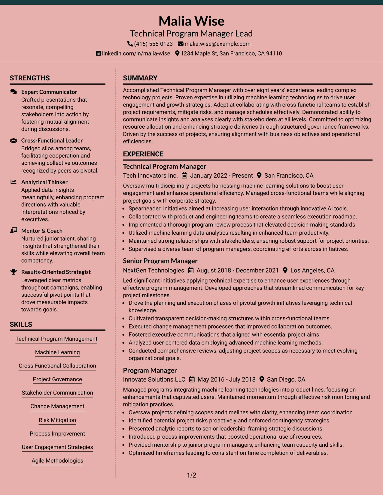 Resume Example Page 1