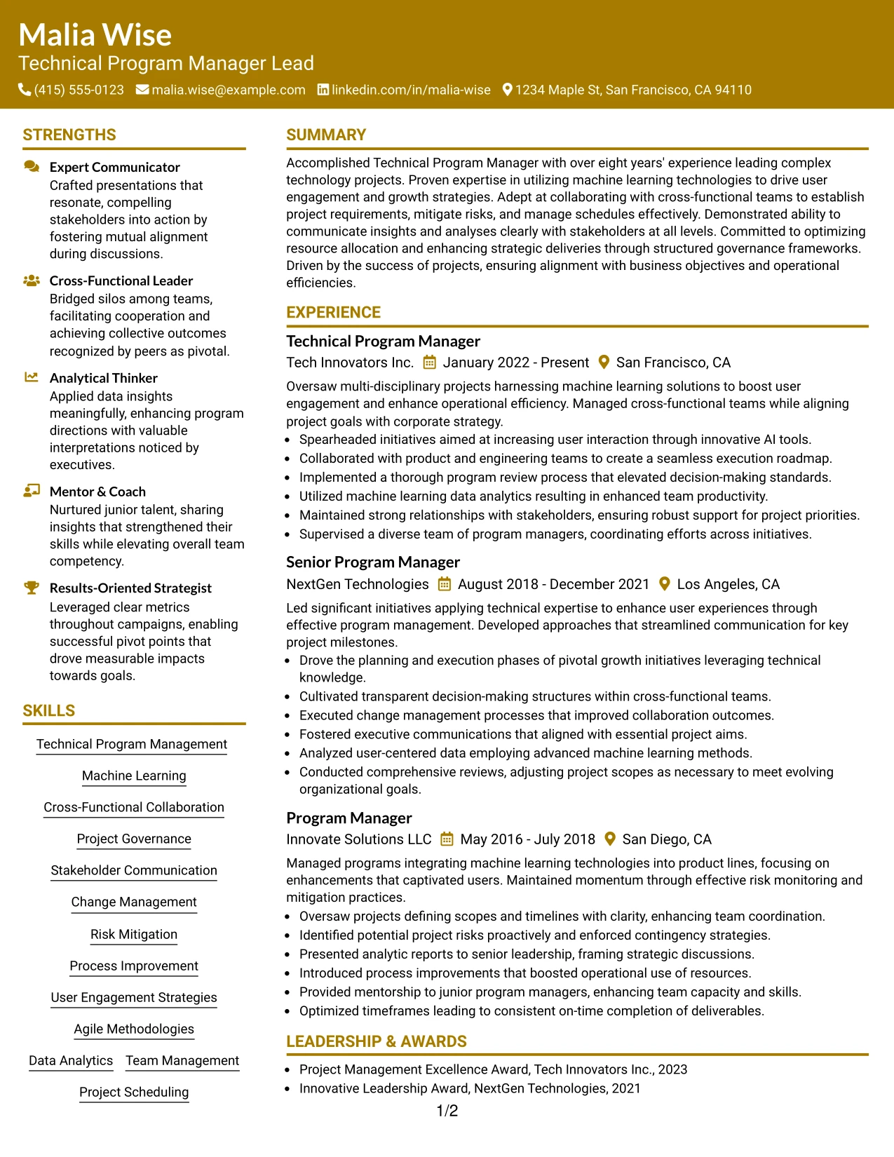 Resume Example Page 1