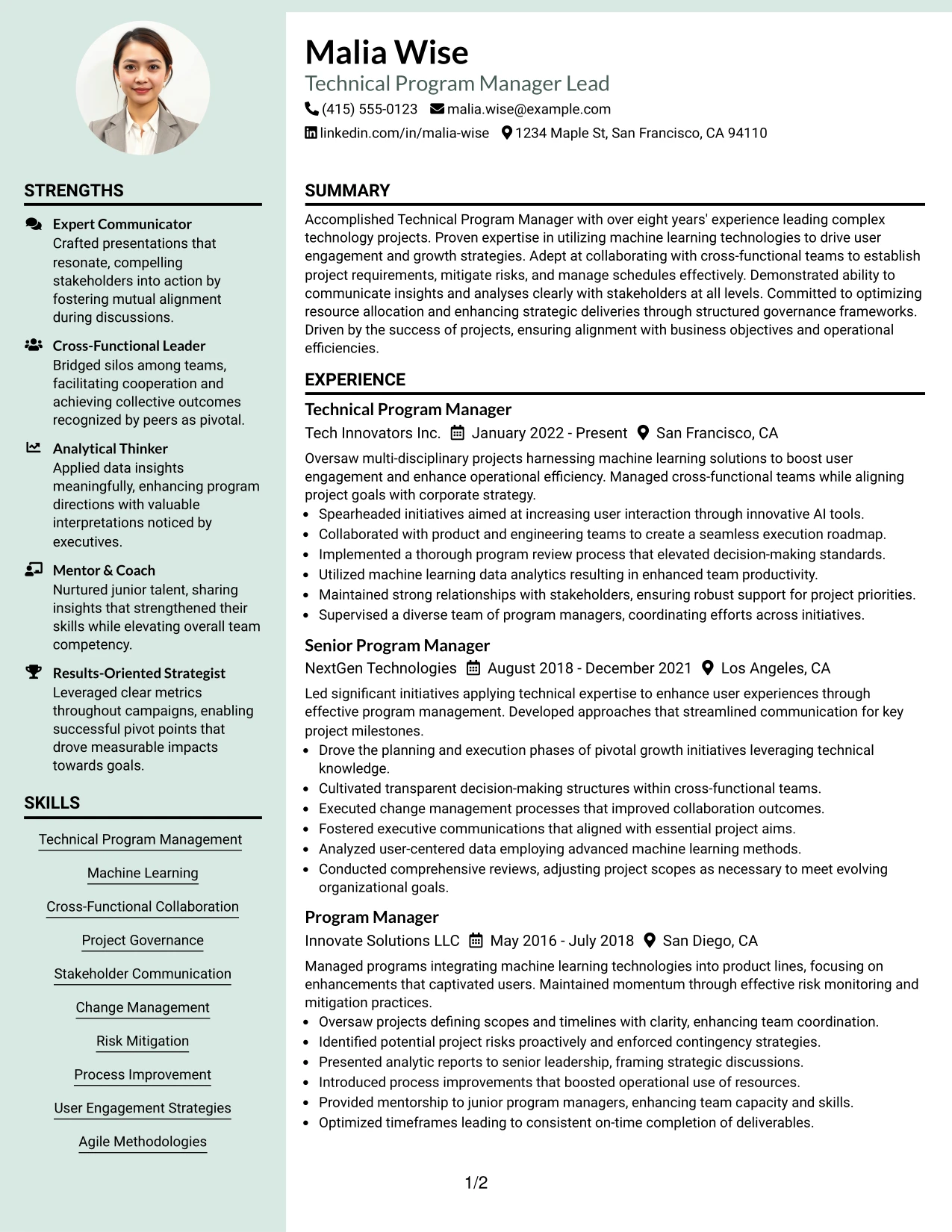 Resume Example Page 1
