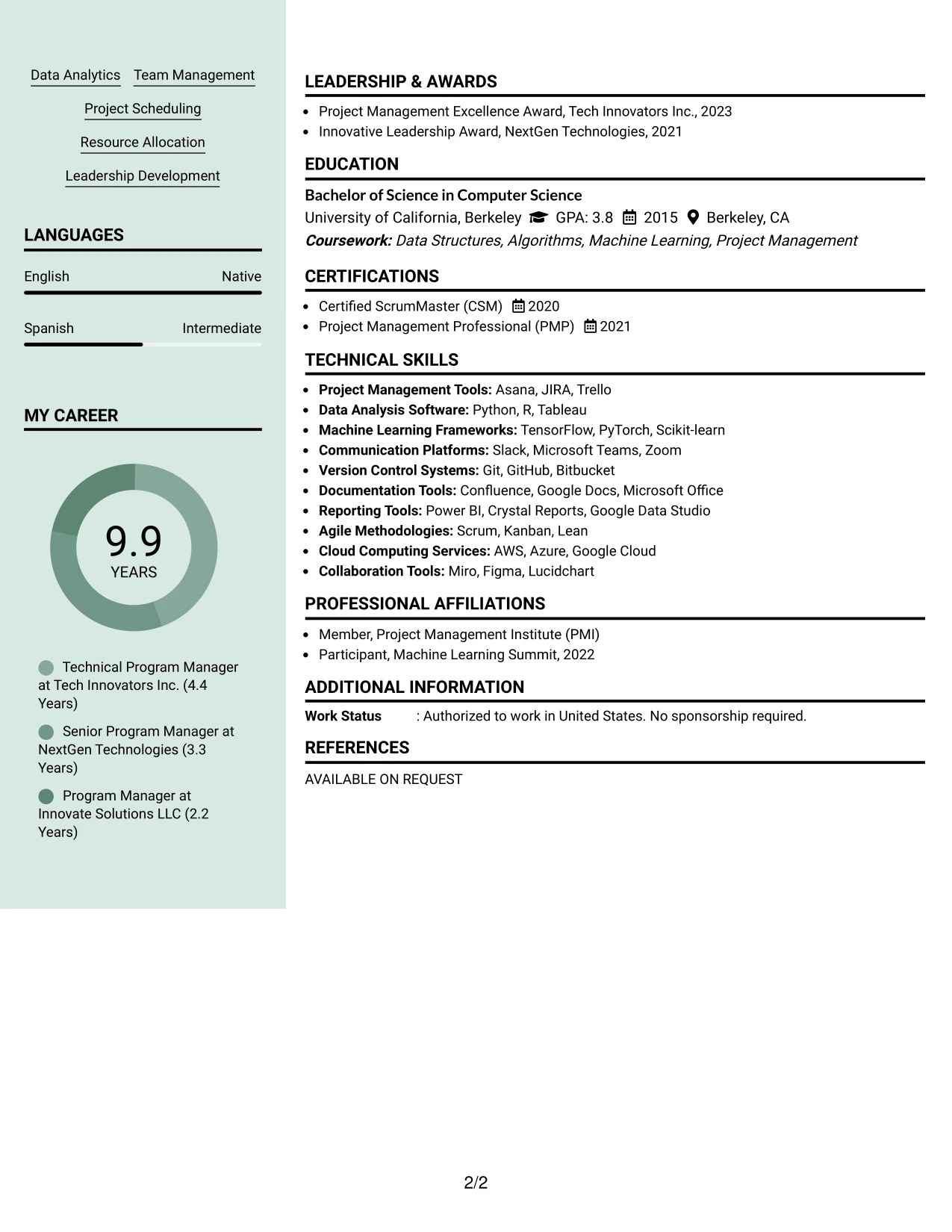Resume Example Page 2