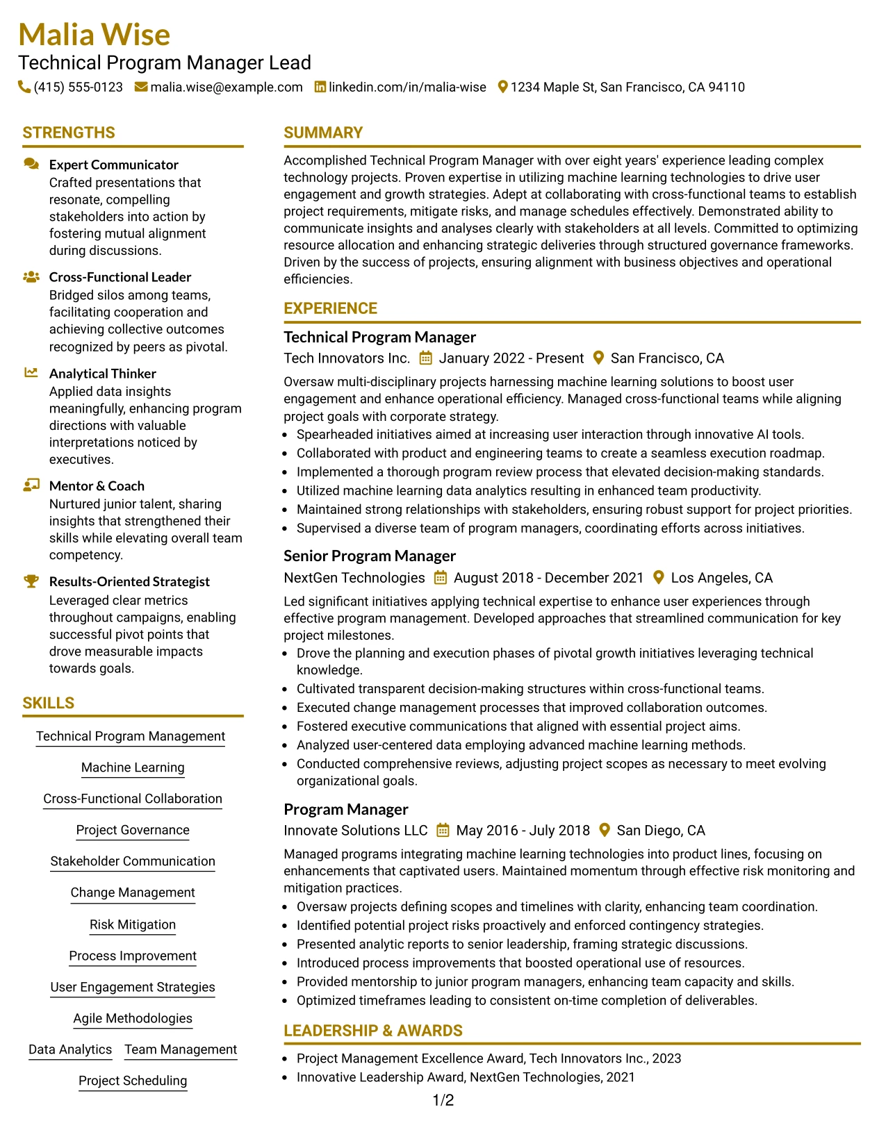 Resume Example Page 1