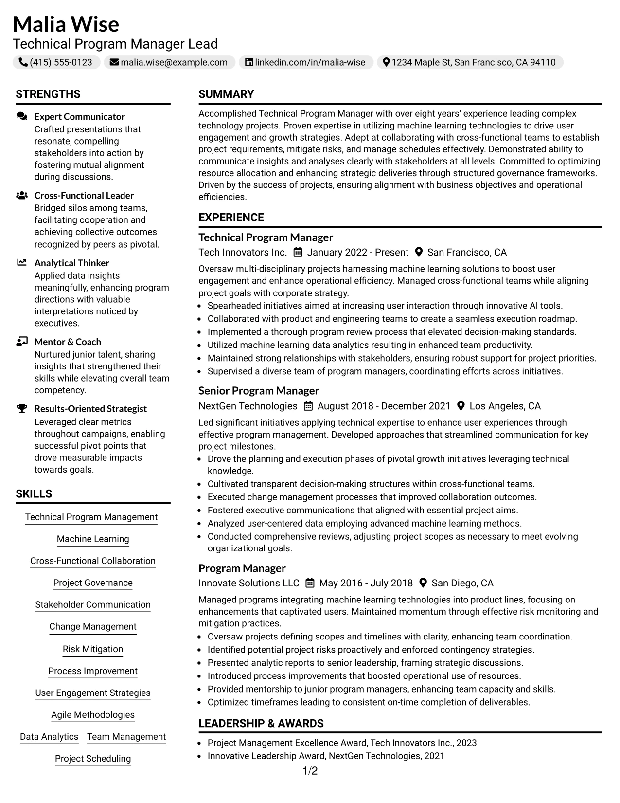 Resume Example Page 1
