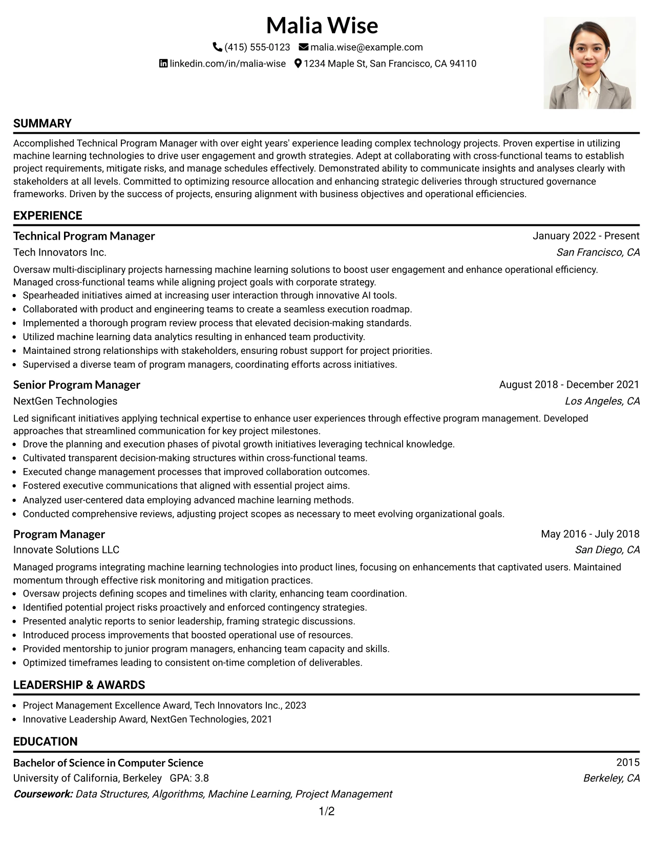 Resume Example Page 1