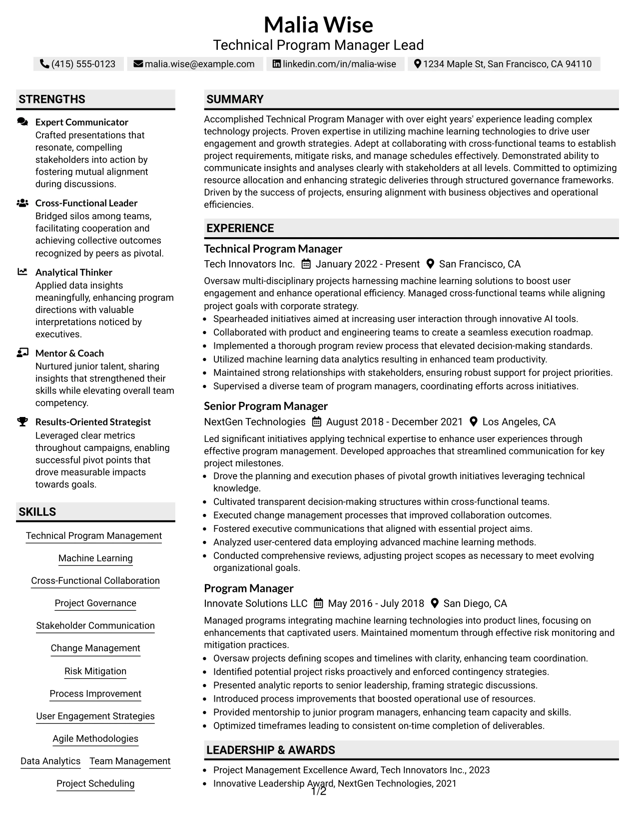 Resume Example Page 1