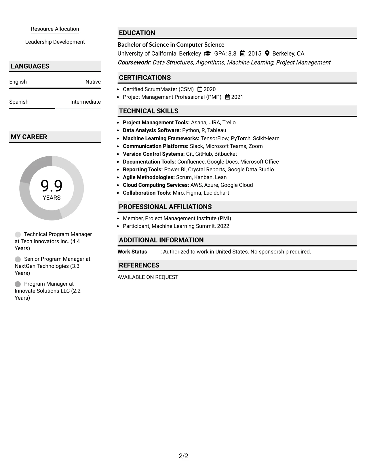 Resume Example Page 2