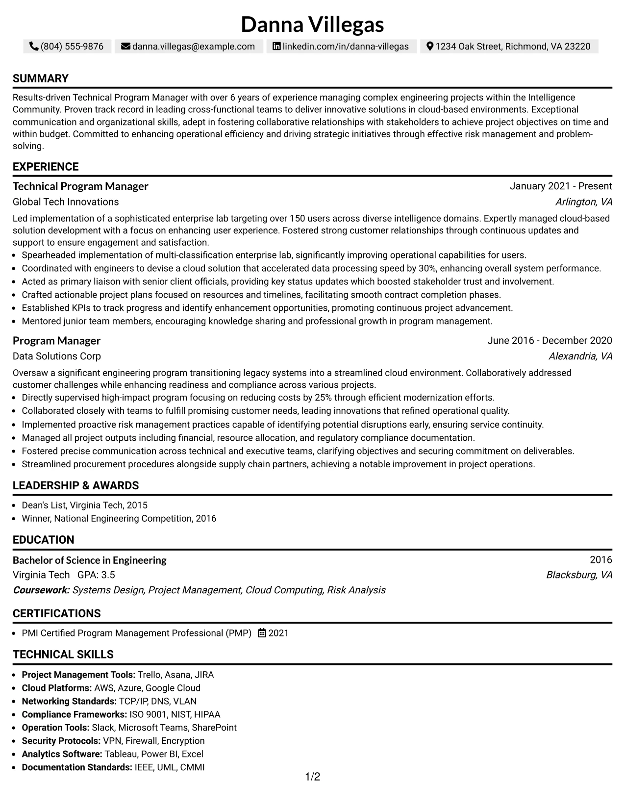Resume Example Page 1