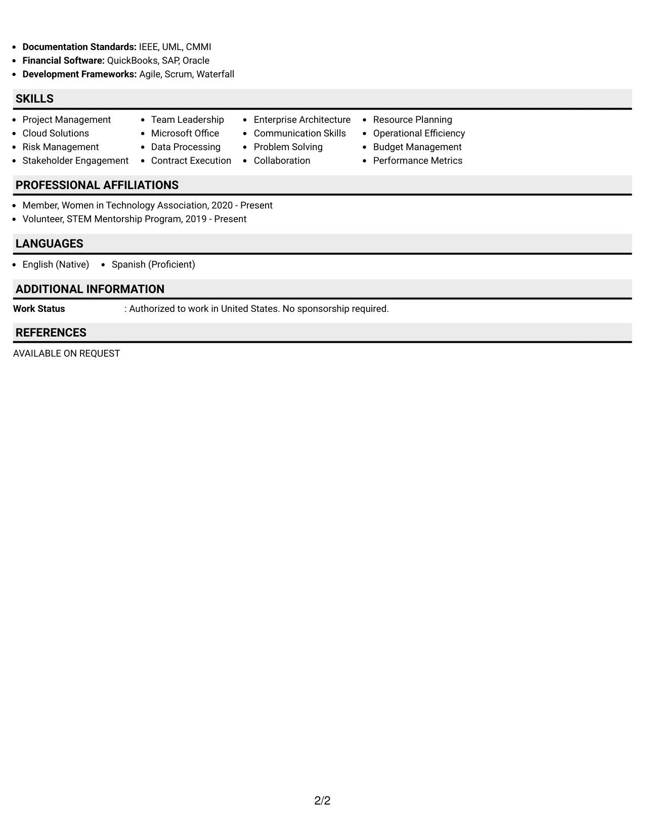 Resume Example Page 2