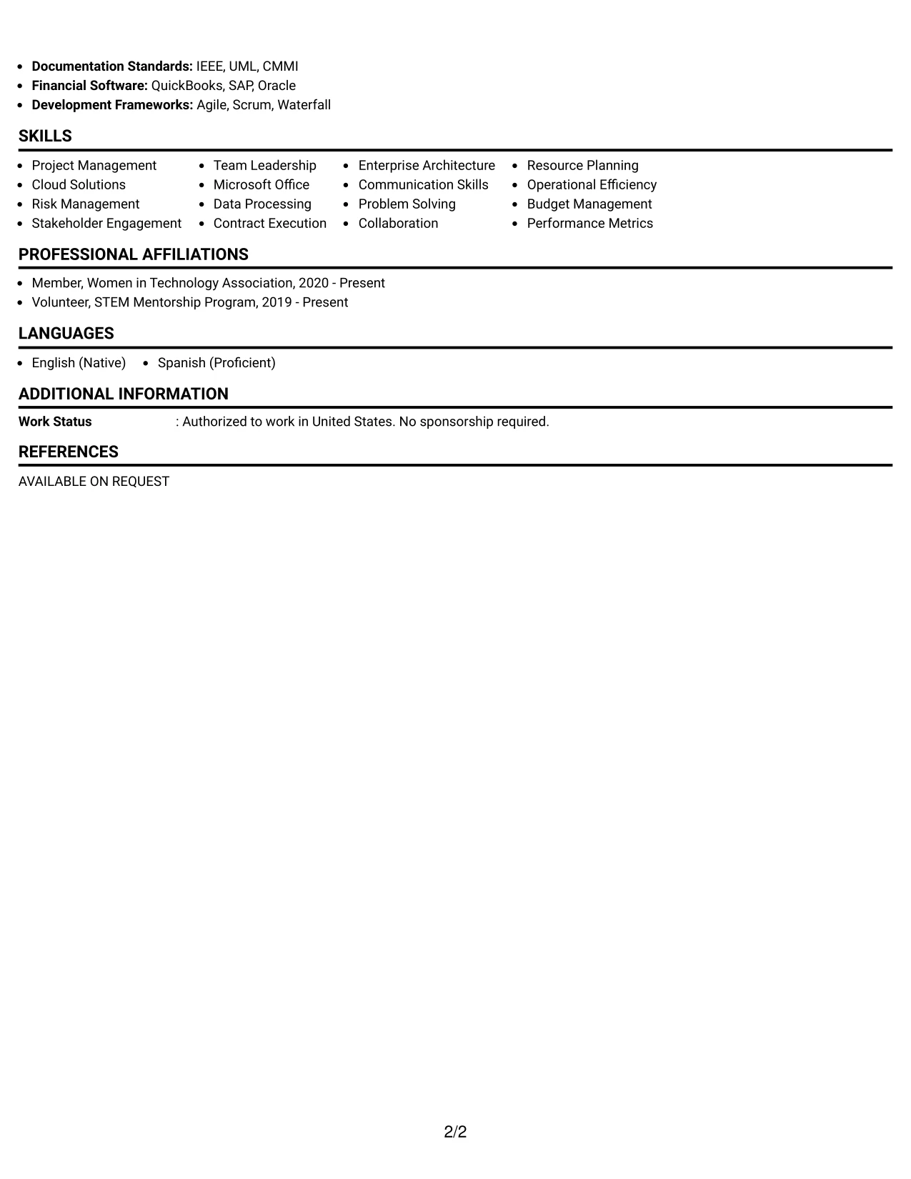 Resume Example Page 2