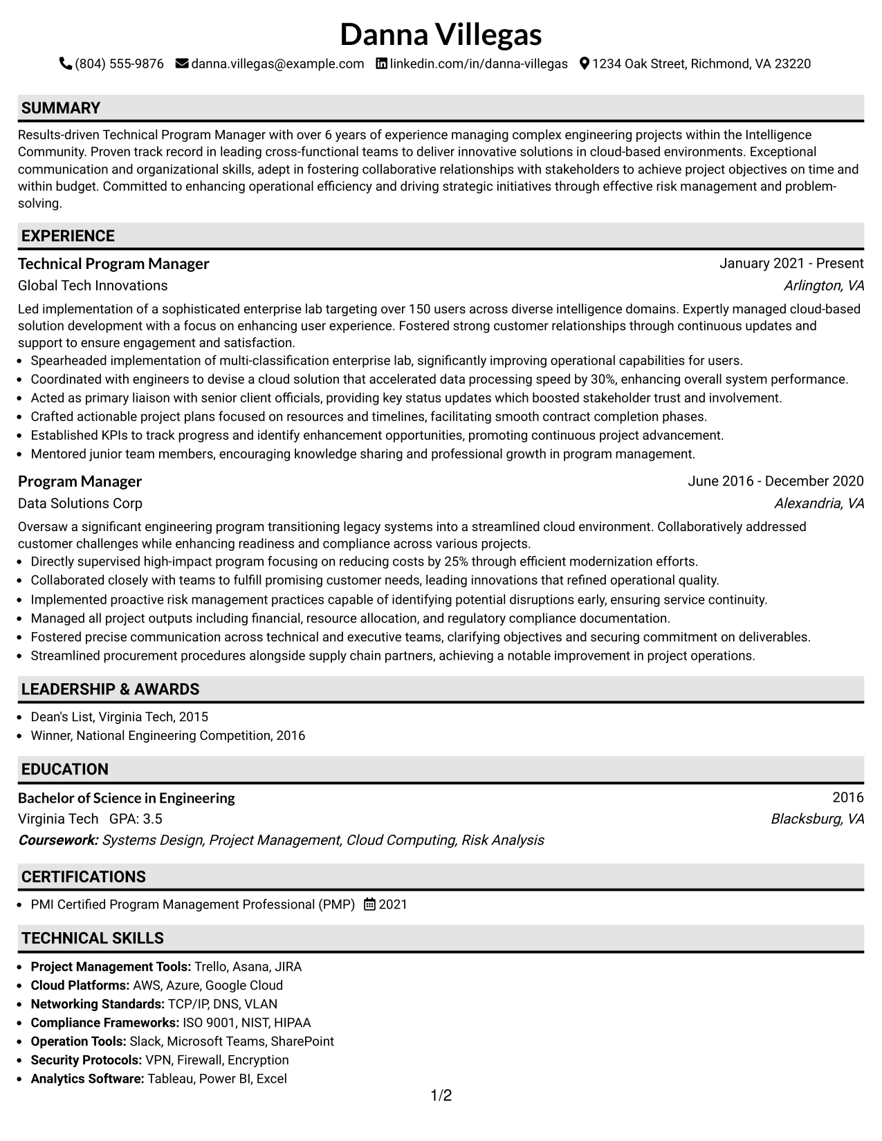 Resume Example Page 1
