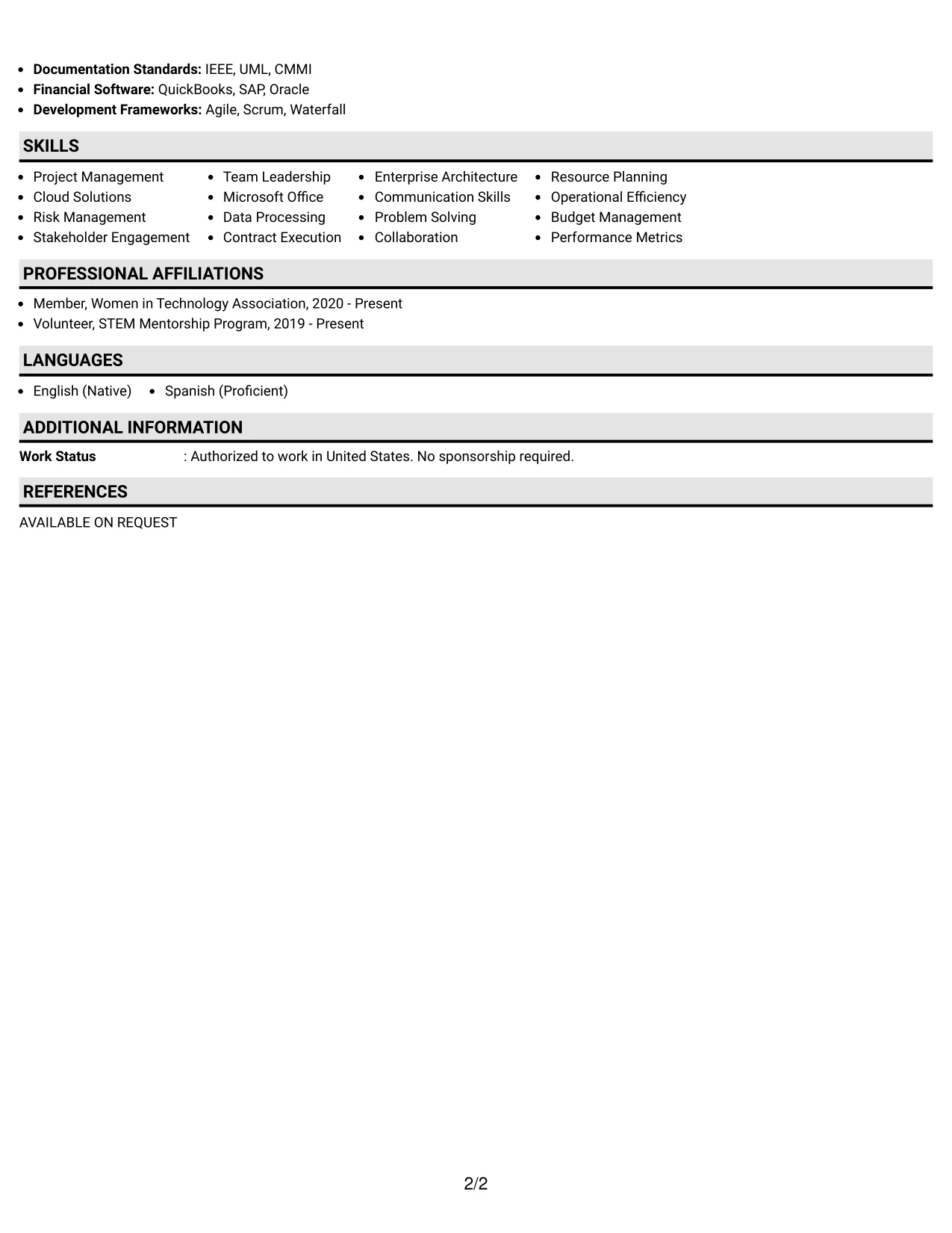 Resume Example Page 2