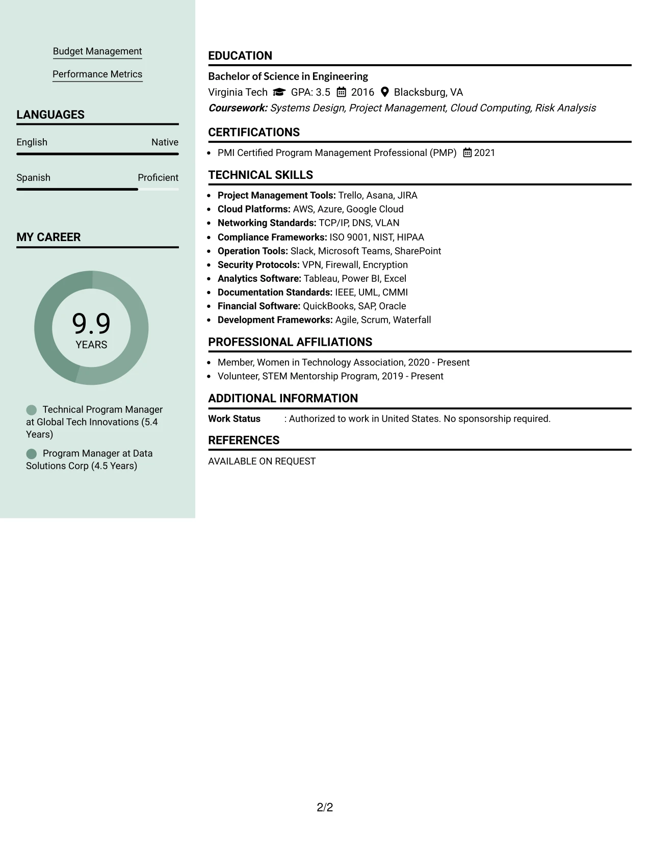 Resume Example Page 2