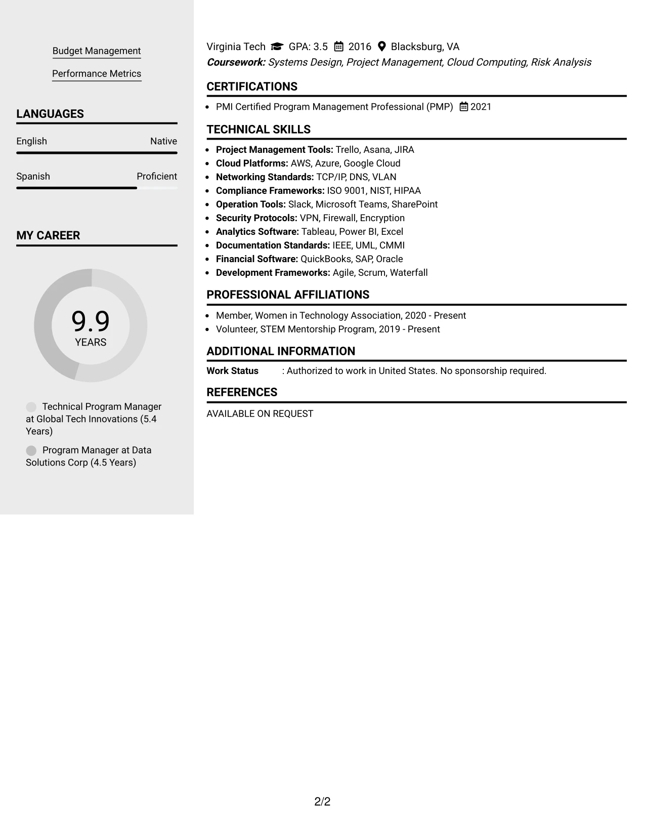 Resume Example Page 2