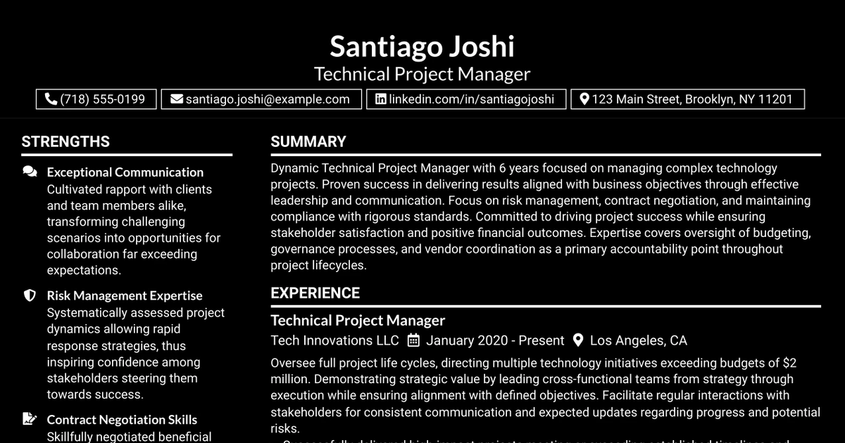 33 Technical Project Manager Resume Templates with Example