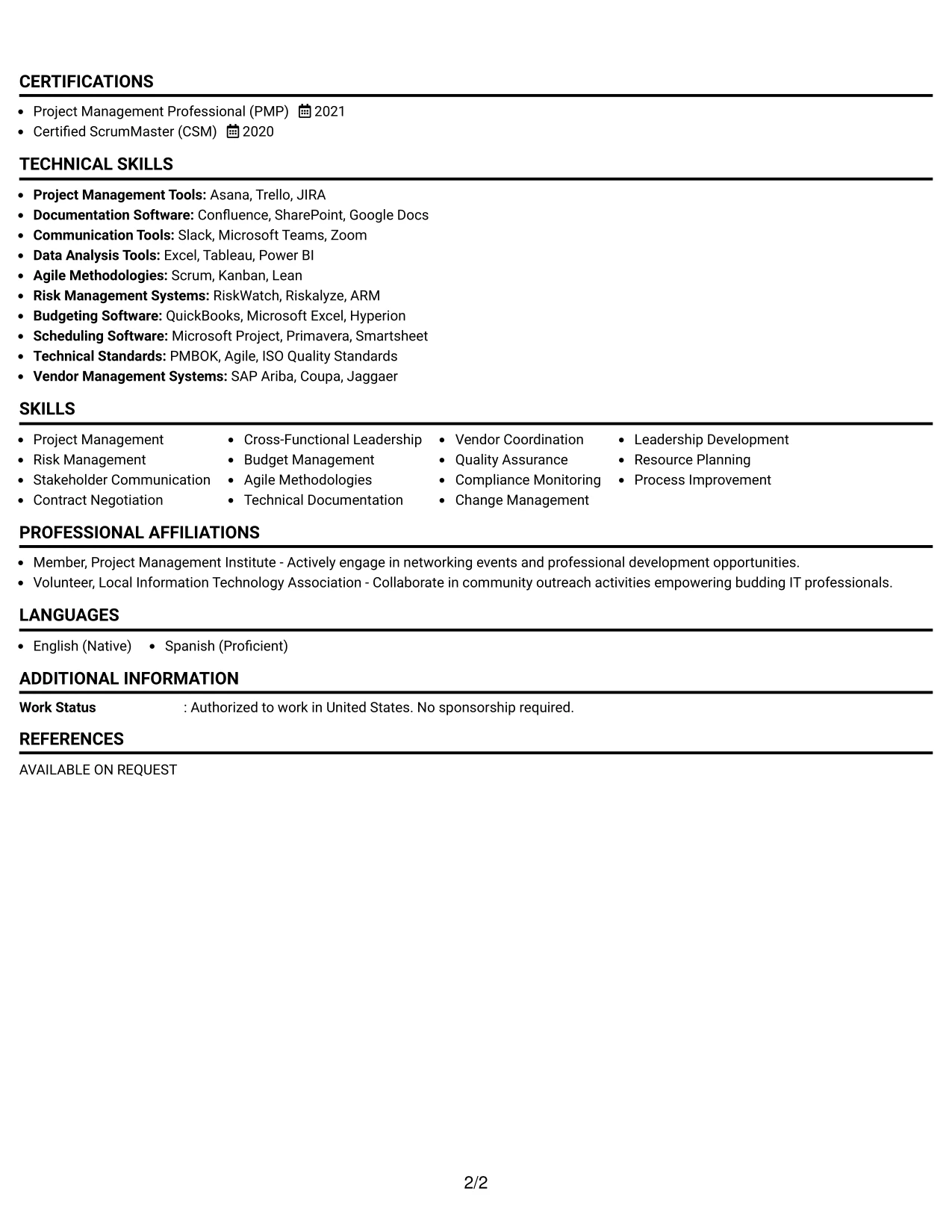 Resume Example Page 2