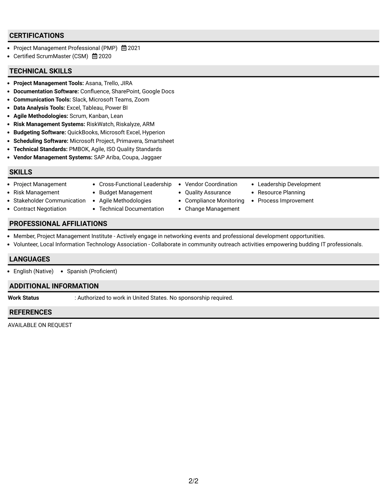 Resume Example Page 2
