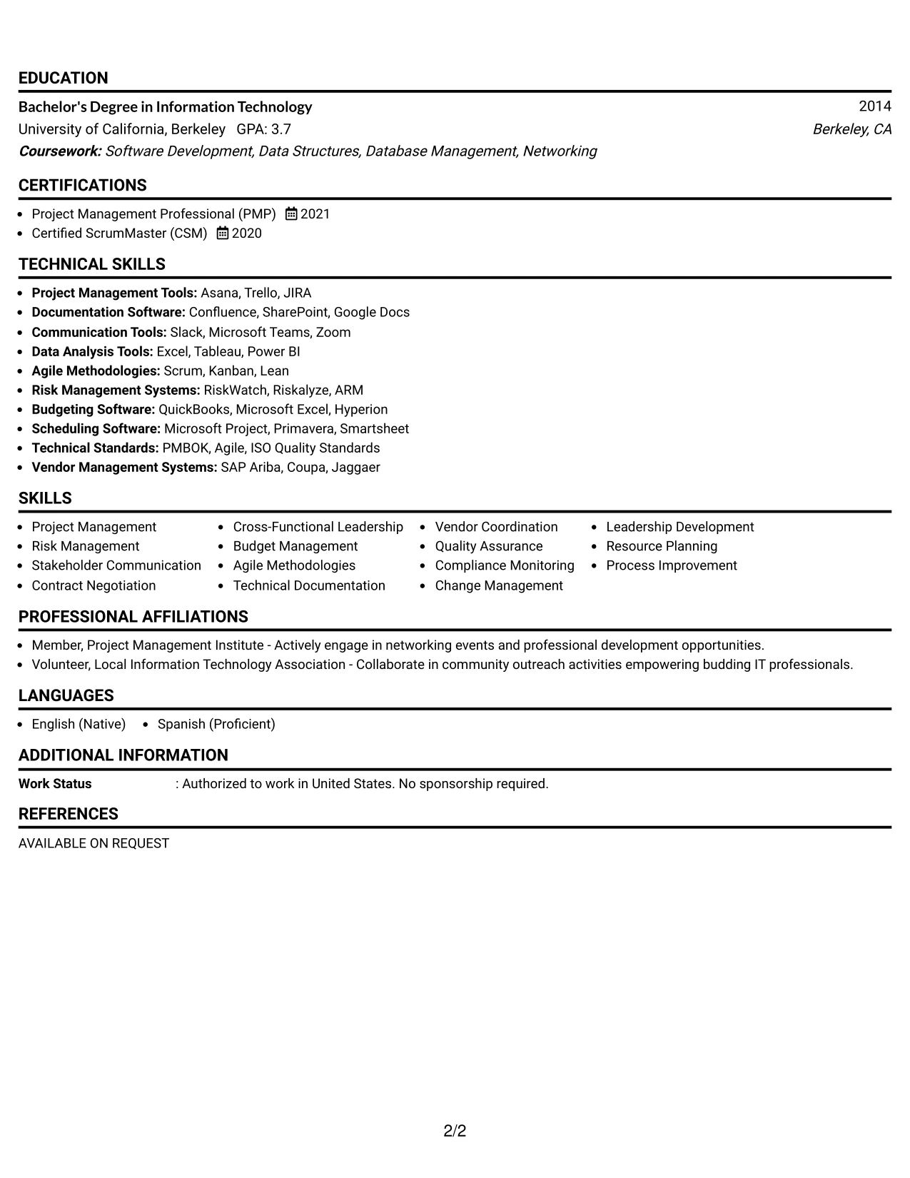 Resume Example Page 2