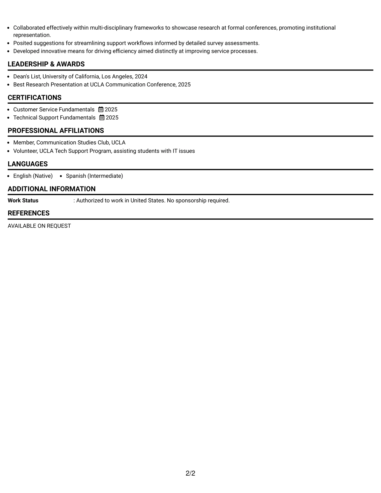 Resume Example Page 2