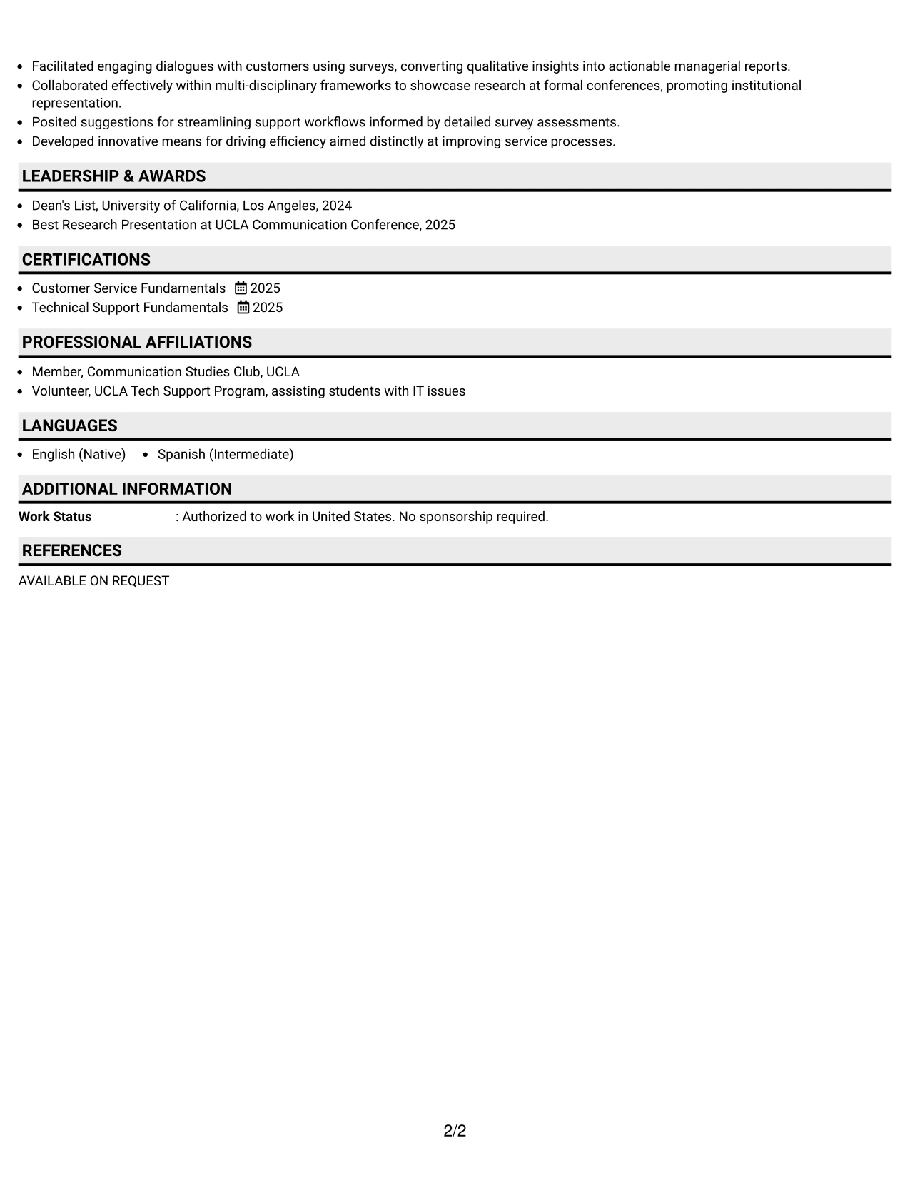 Resume Example Page 2
