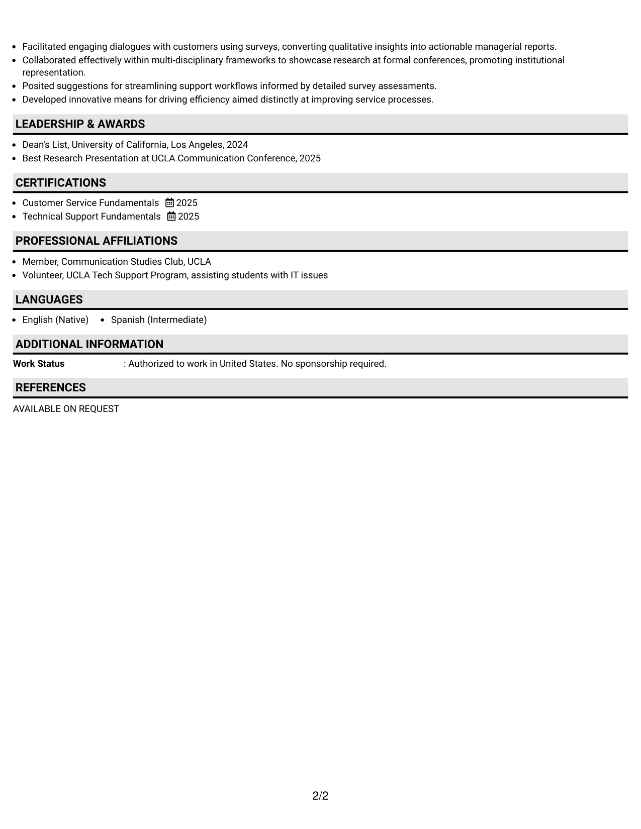 Resume Example Page 2
