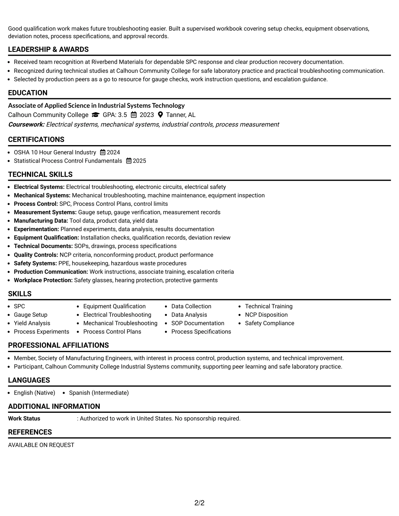 Resume Example Page 2