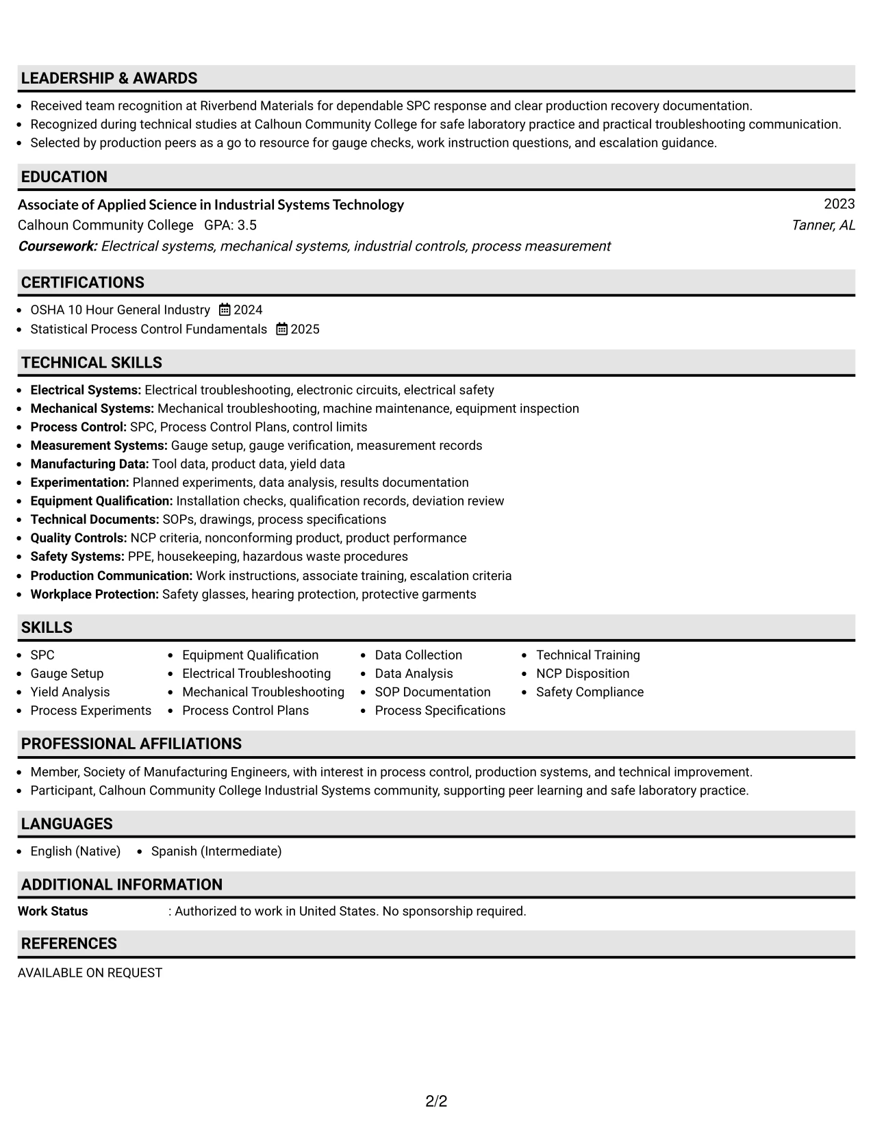 Resume Example Page 2