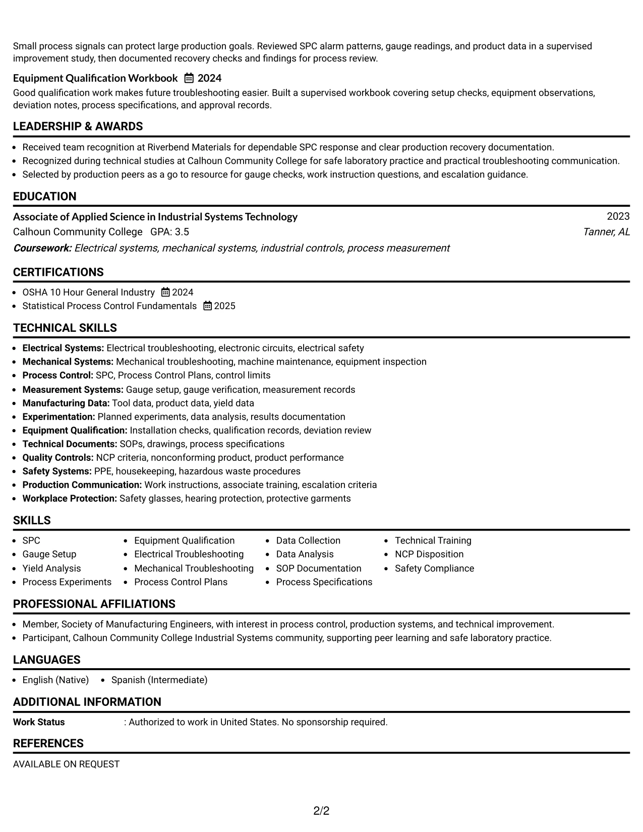 Resume Example Page 2