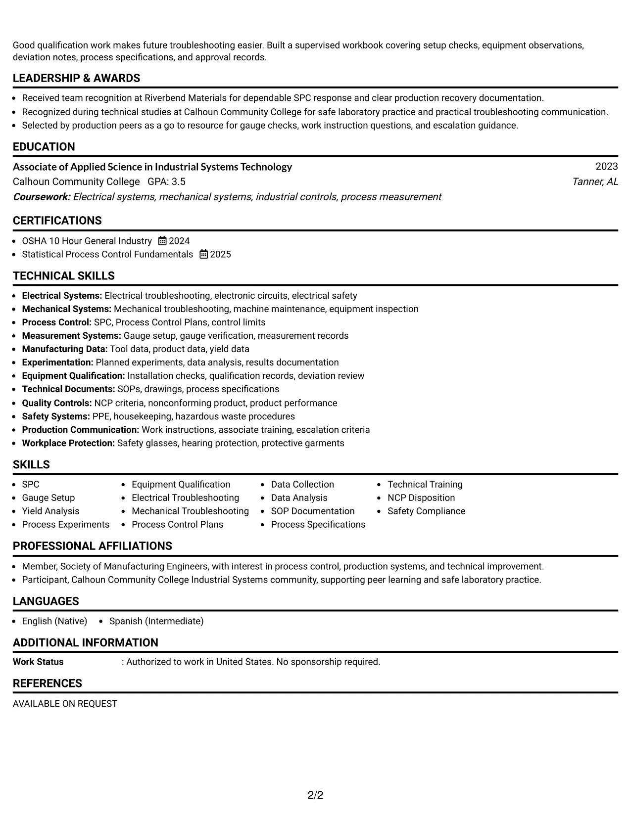 Resume Example Page 2