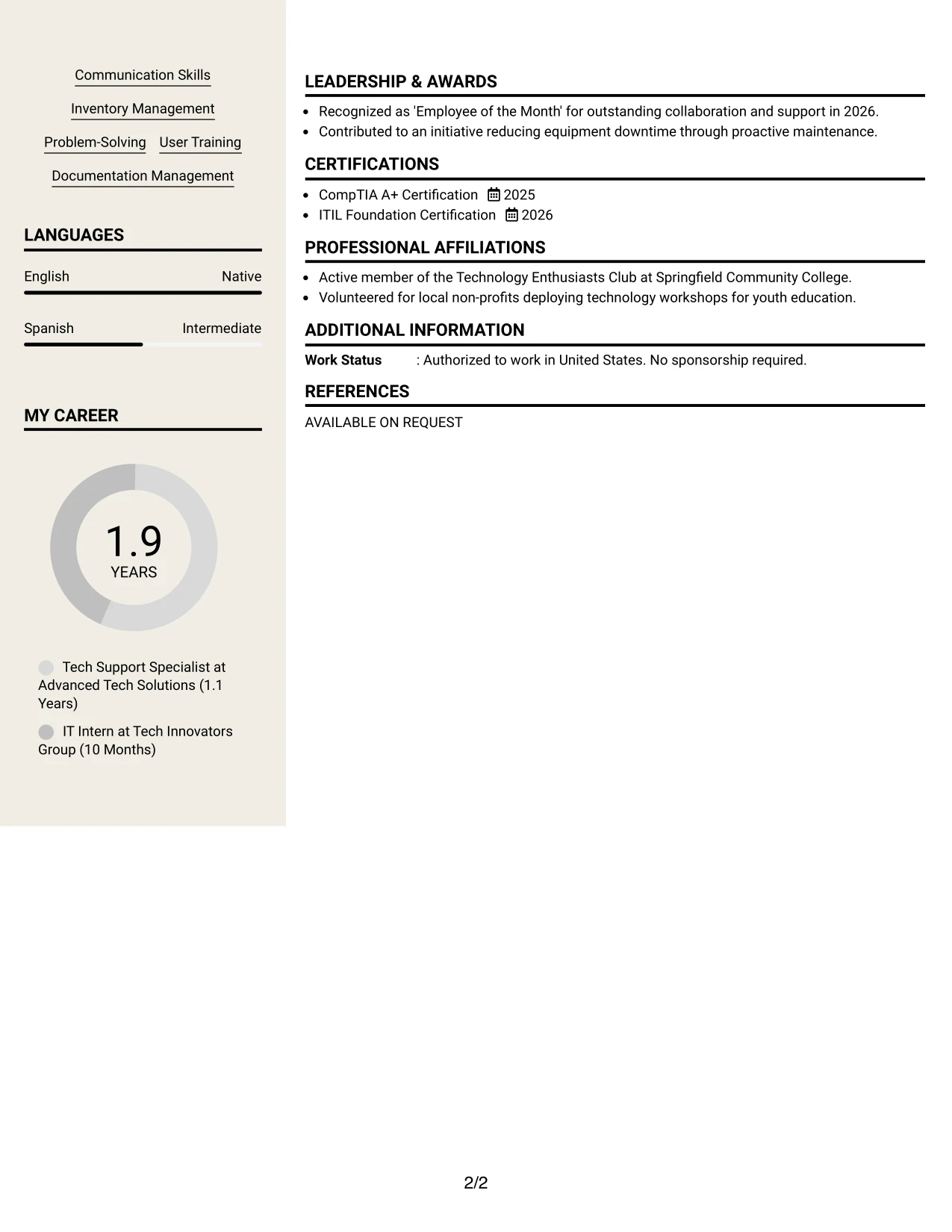 Resume Example Page 2